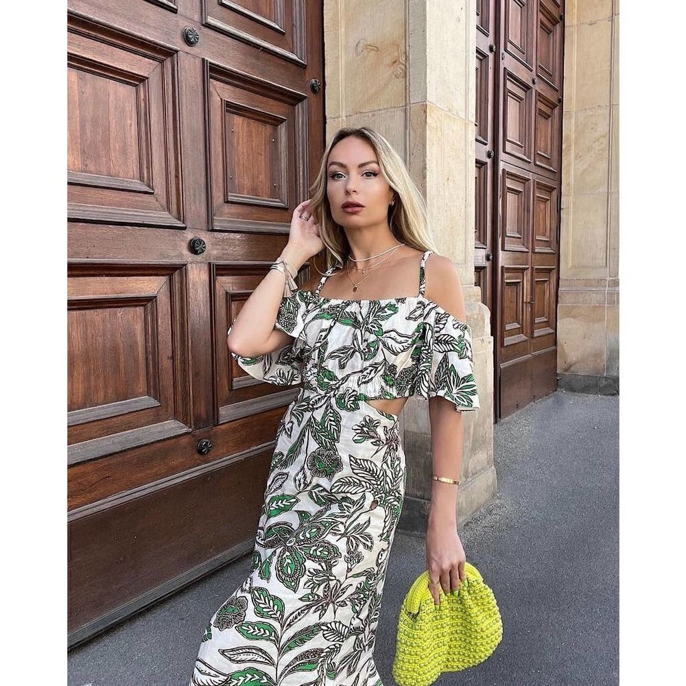 Zara Linen Blend Floral Print Midi Dress New - Picture 5 of 8